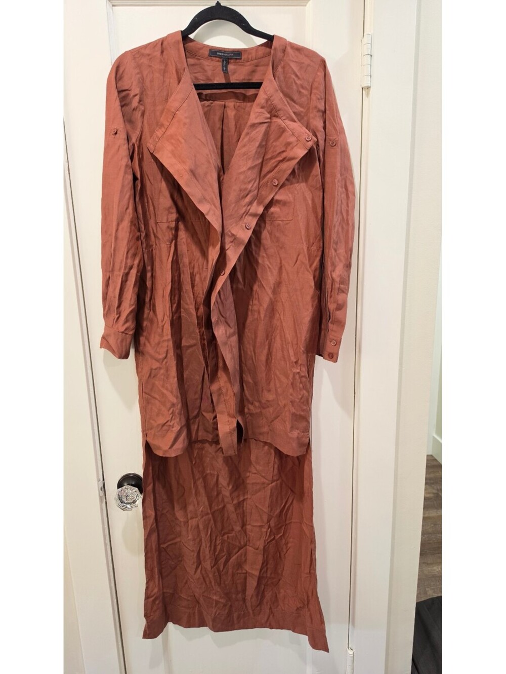 BCBGMAXAZRIA Rust Brown Long Button Front Dress XXS